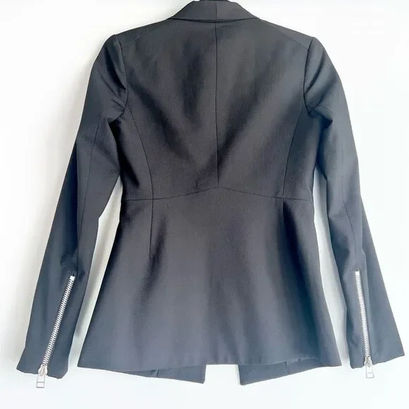 Veronica Beard Textured Black Blazer Jacket with Silver Zipper Detailing Size 0 - Picture 15 of 15